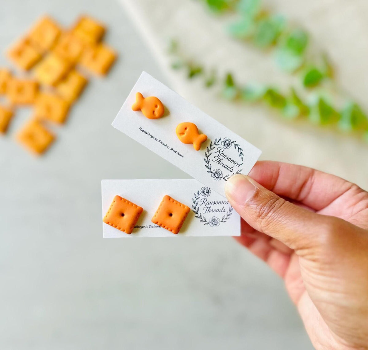 Cheese Cracker Stud Earrings
