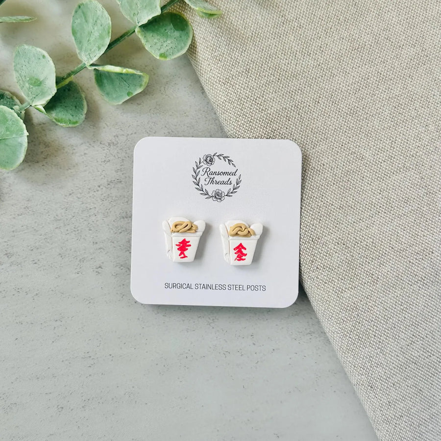 Chinese Takeout Box Stud Earrings