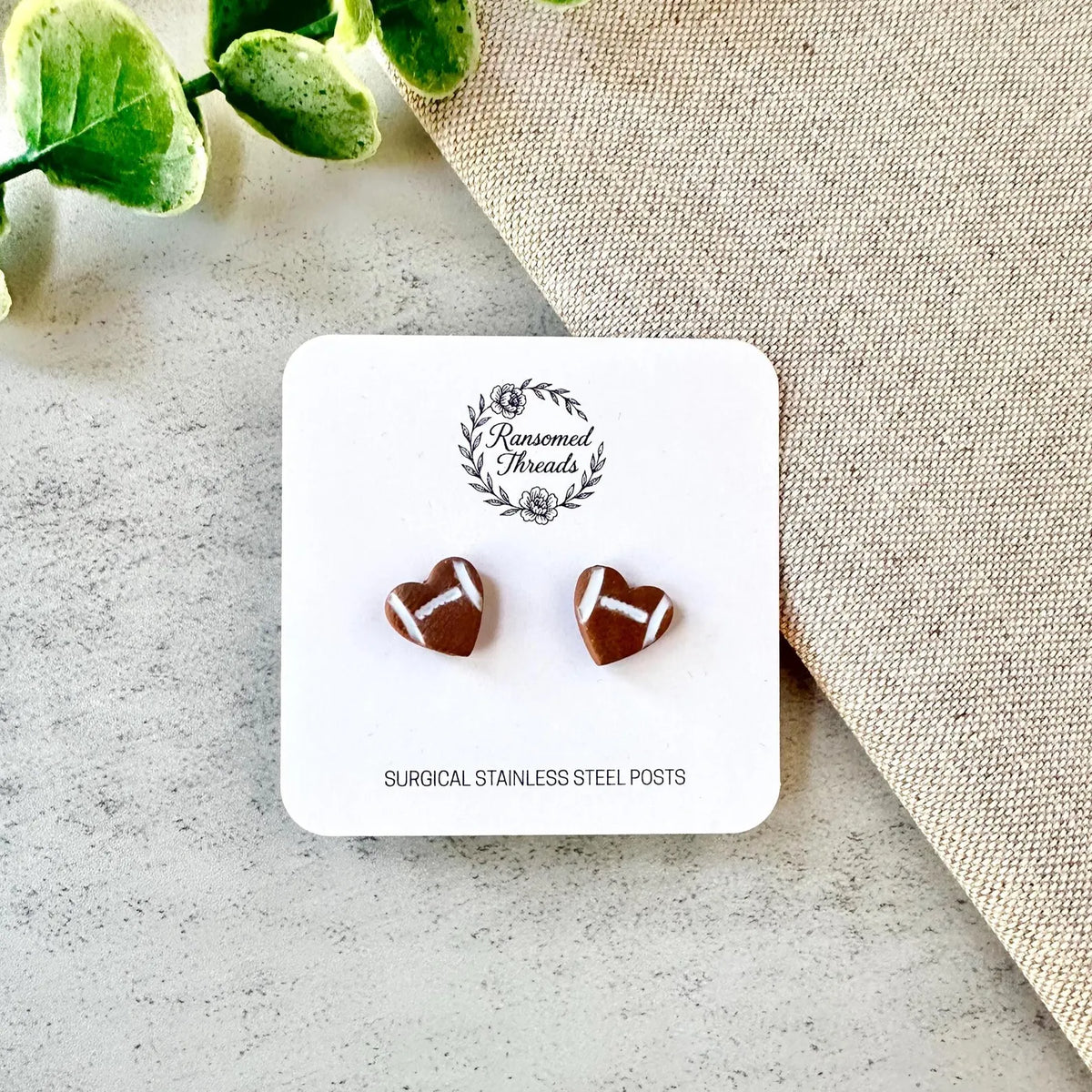 Football Heart Stud Earrings