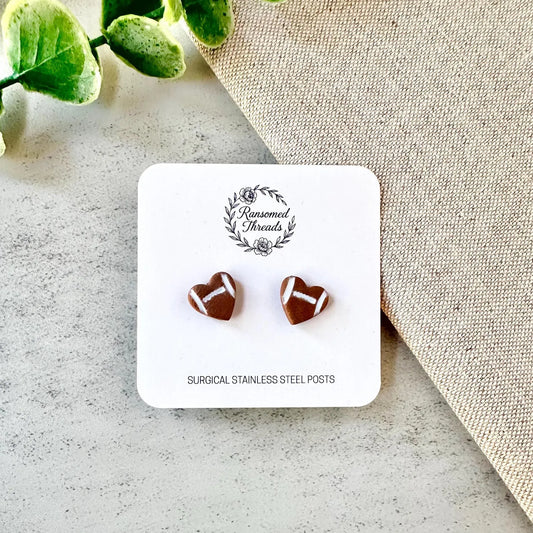 Football Heart Stud Earrings
