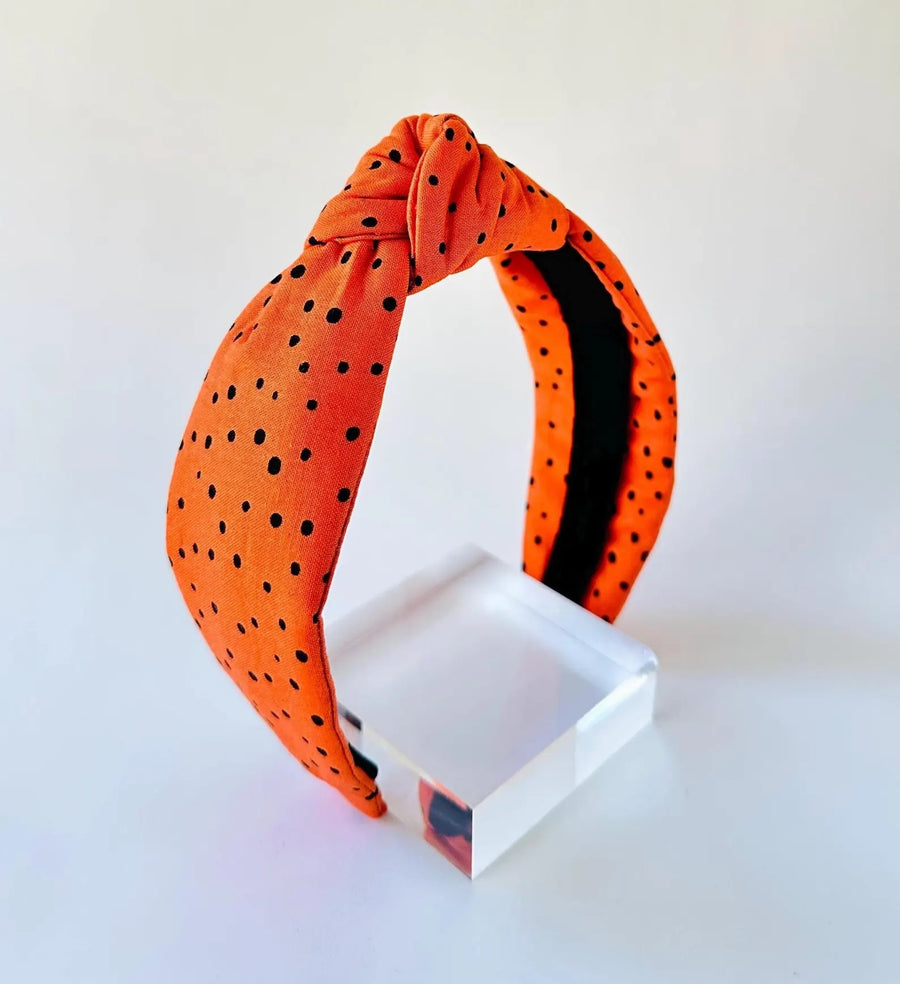 Orange Black Dot Top Knot Headband