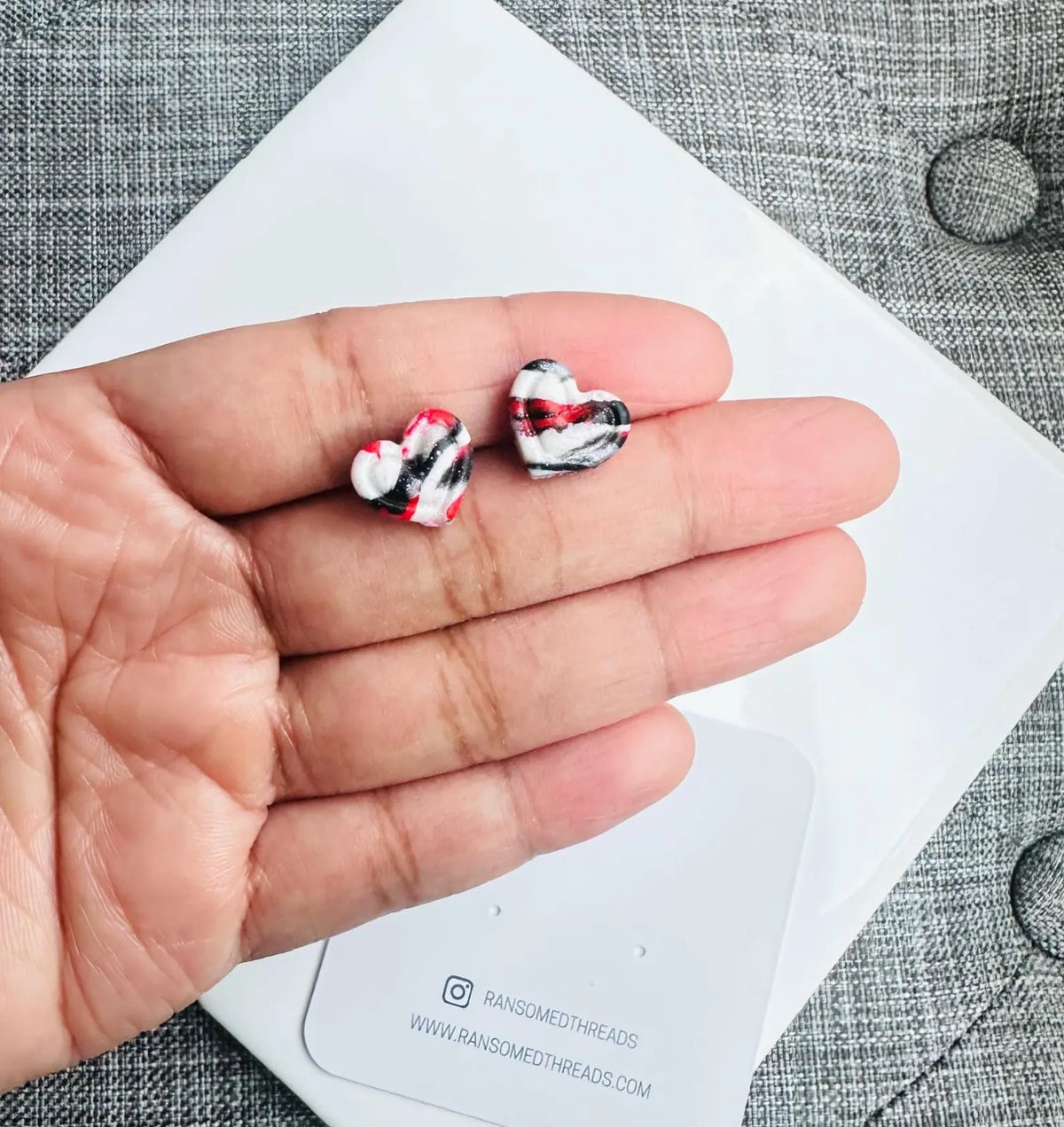 Red Black Granite Pattern Stud Earrings