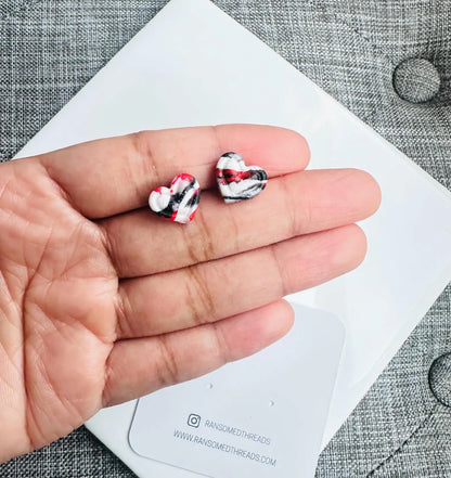Red Black Granite Pattern Stud Earrings