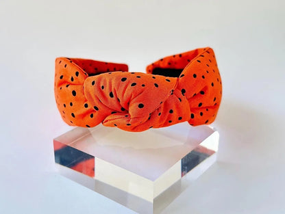 Orange Black Dot Top Knot Headband