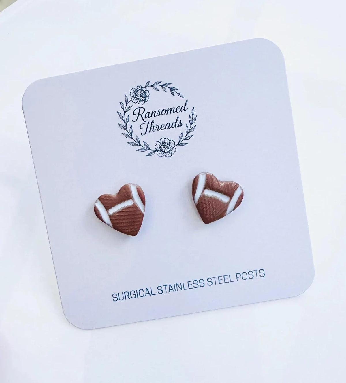 Football Heart Stud Earrings