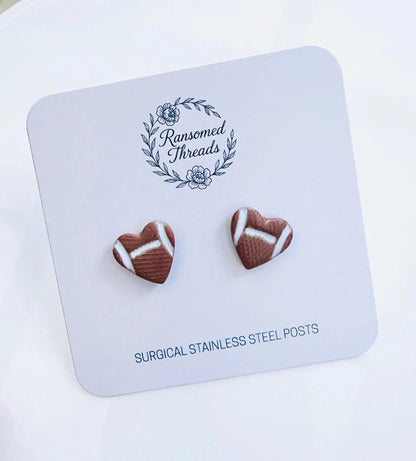 Football Heart Stud Earrings