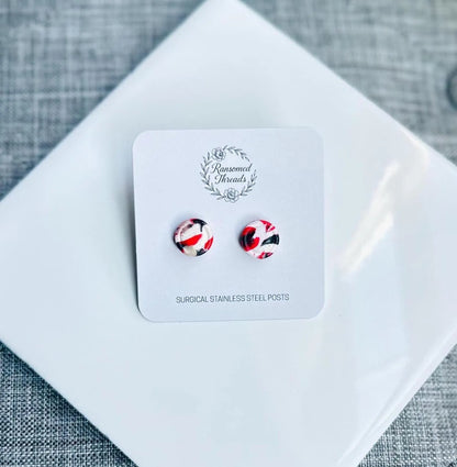 Red Black Granite Pattern Stud Earrings