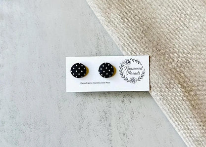 Black and White Fabric Button Earrings