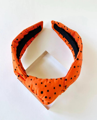 Orange Black Dot Top Knot Headband