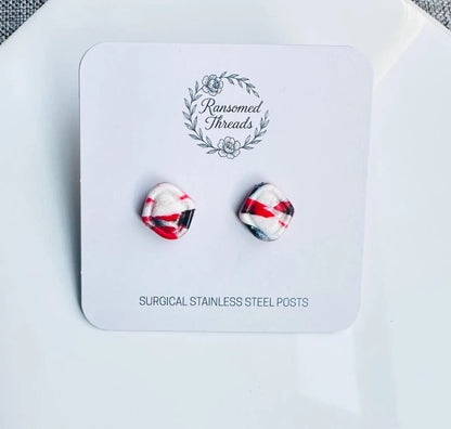 Red Black Granite Pattern Stud Earrings