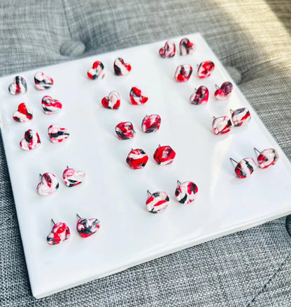 Red Black Granite Pattern Stud Earrings