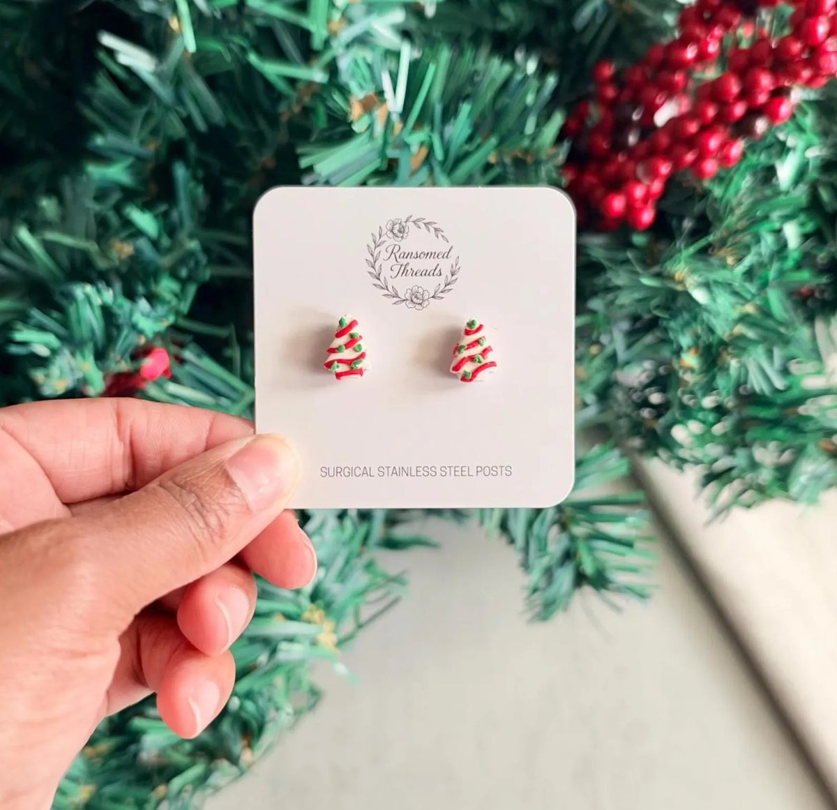 Christmas Tree Cake Stud Earrings